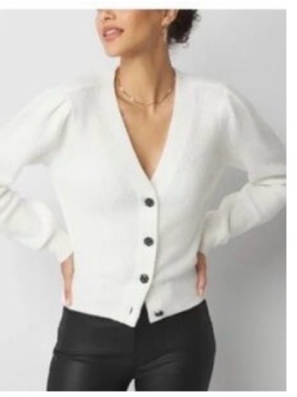White House Black Market Ivory Jewel Button Knit Cardigan Sweater L